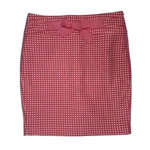 Ann Taylor LOFT Pink White Polka Dot Pencil Skirt Bow Detail Size 10 Office Wear